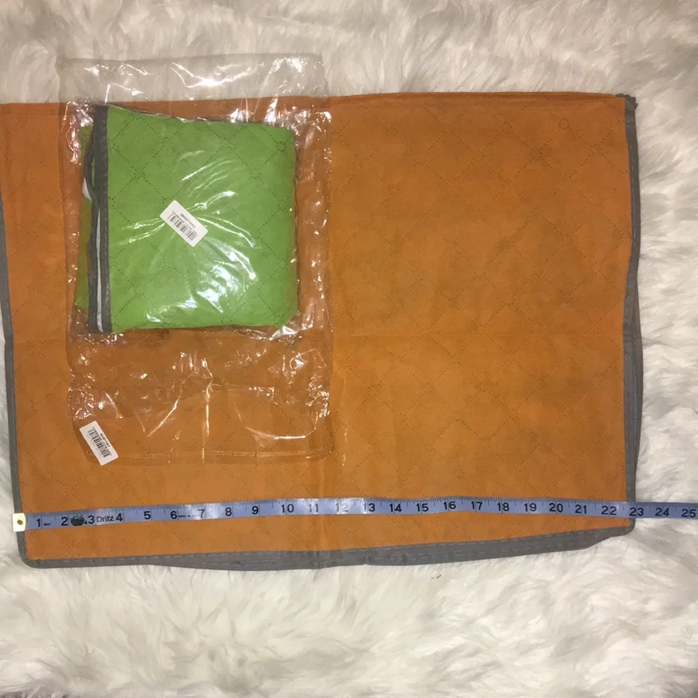 Orange and Gray Fabric Storage Box with Zipper and Handles